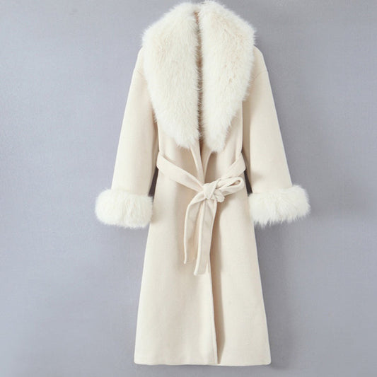Manteau long pour femme avec col en fourrure et ceinture - Margaretti
