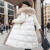 Manteau long matelassé avec col en fourrure - Meliora