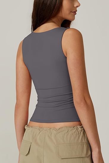 Damen-Top mit quadratischem Ausschnitt und ärmellosem Stretch-Stoff - Elina