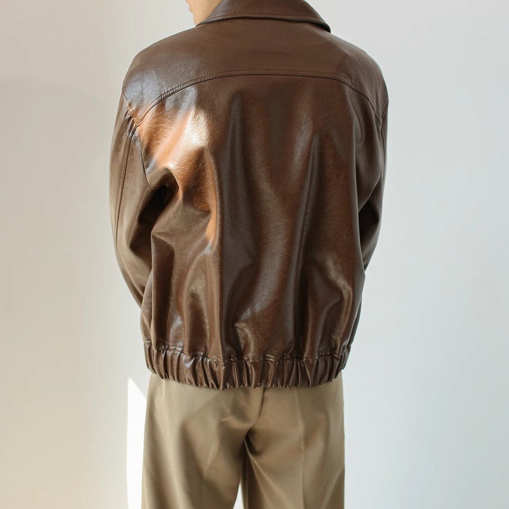 Kurze Herren Lederjacke mit Reißverschluss - Emar