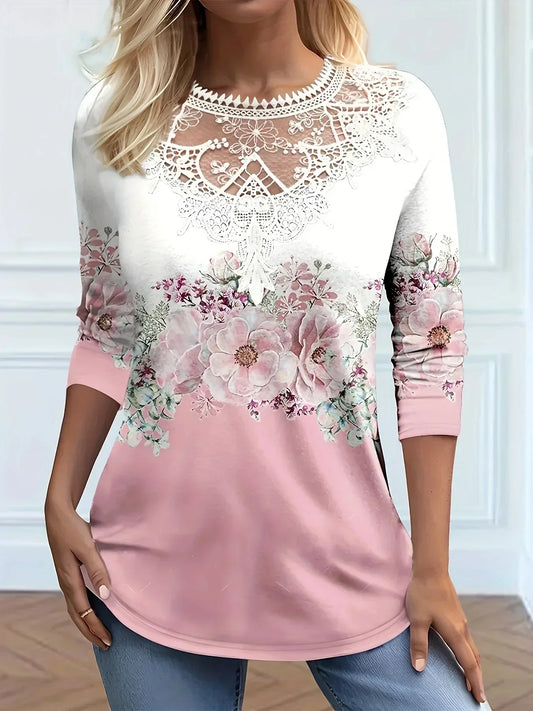 Sissy - T-shirt avec motif floral et détails en dentelle