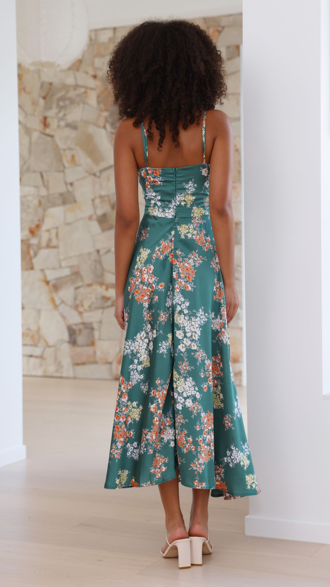 Midi-Kleid mit Blumenmuster und geknotetem Ausschnitt für Damen – Loisa