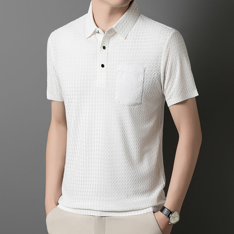 Geometrisch gewebtes Herren-Poloshirt mit Fronttasche - Marcelo