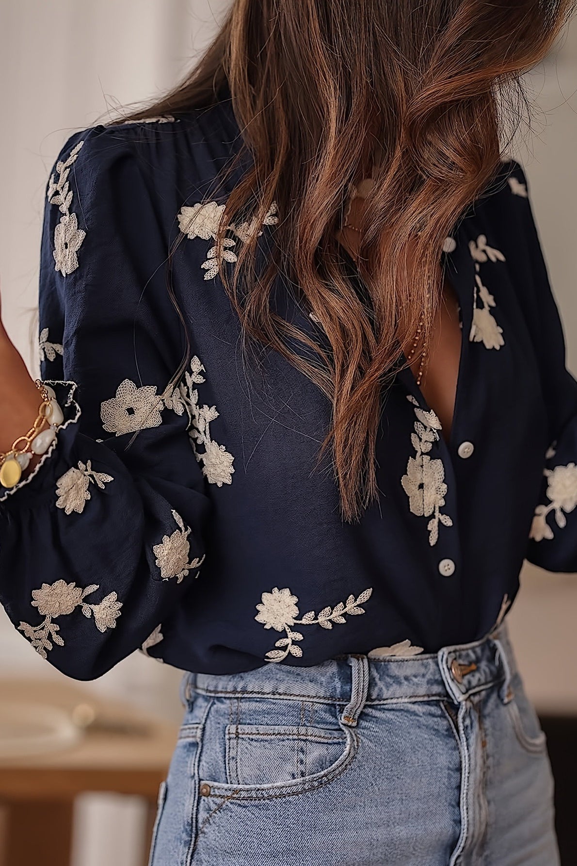 Damenbluse mit weiten Ärmeln und Blumendruck - Heidi