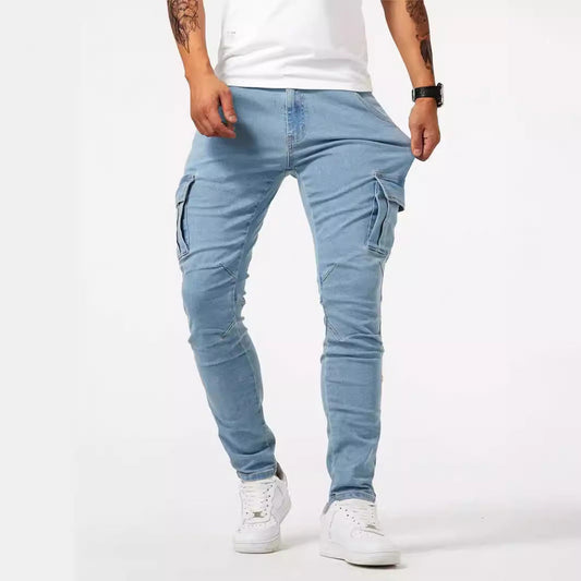 Pantalon cargo en denim stretch bleu clair pour hommes - Denver