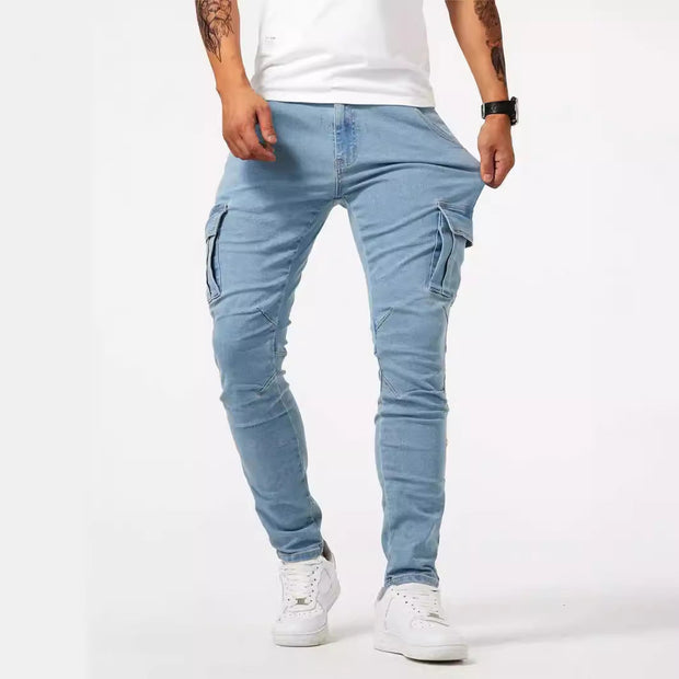 Pantalon cargo en denim stretch bleu clair pour hommes - Denver