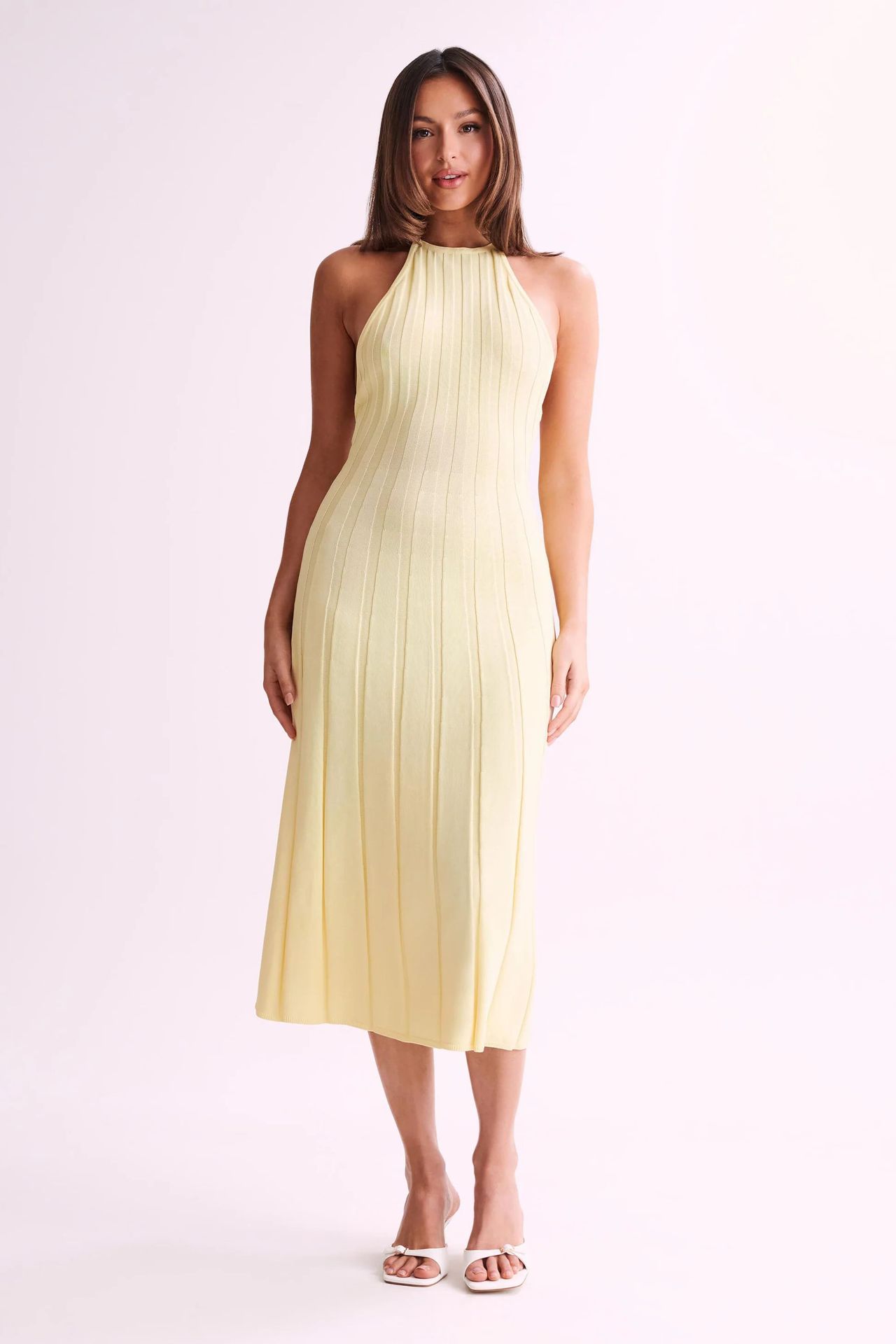 Midikleid aus gewebtem Plissee mit Neckholder - Dalila