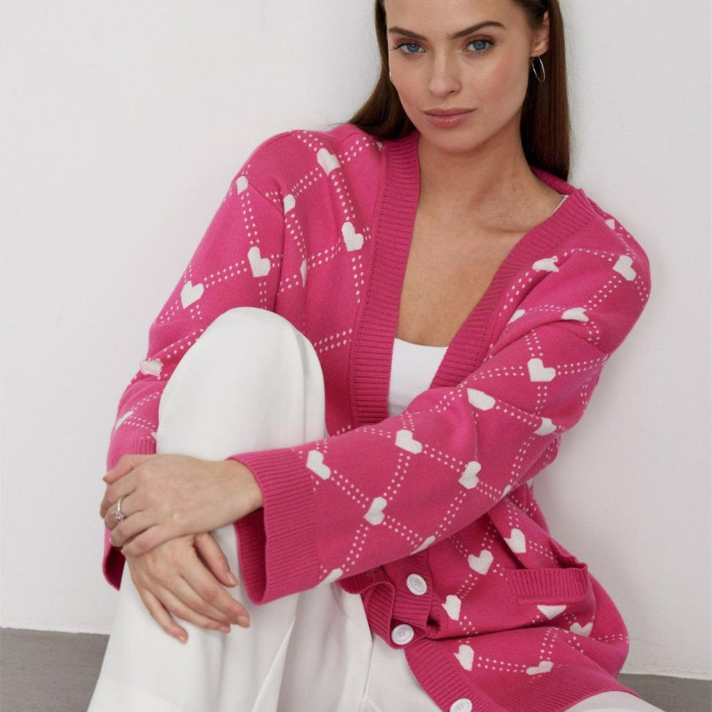 Damen Strickjacke mit Knöpfen und Herzdruck - Leeni
