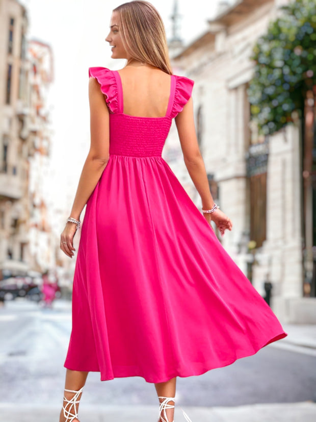 Astrid - Robe bustier à volants de couleur unie