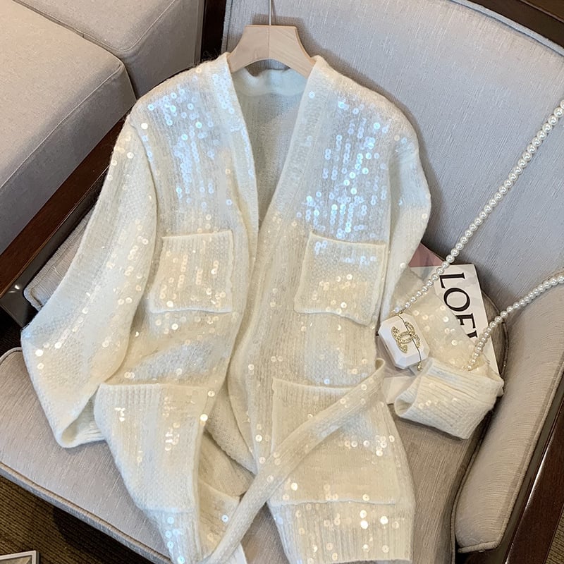 Damen-Pailletten-Strickjacke mit Glanzeffekt - Leyla