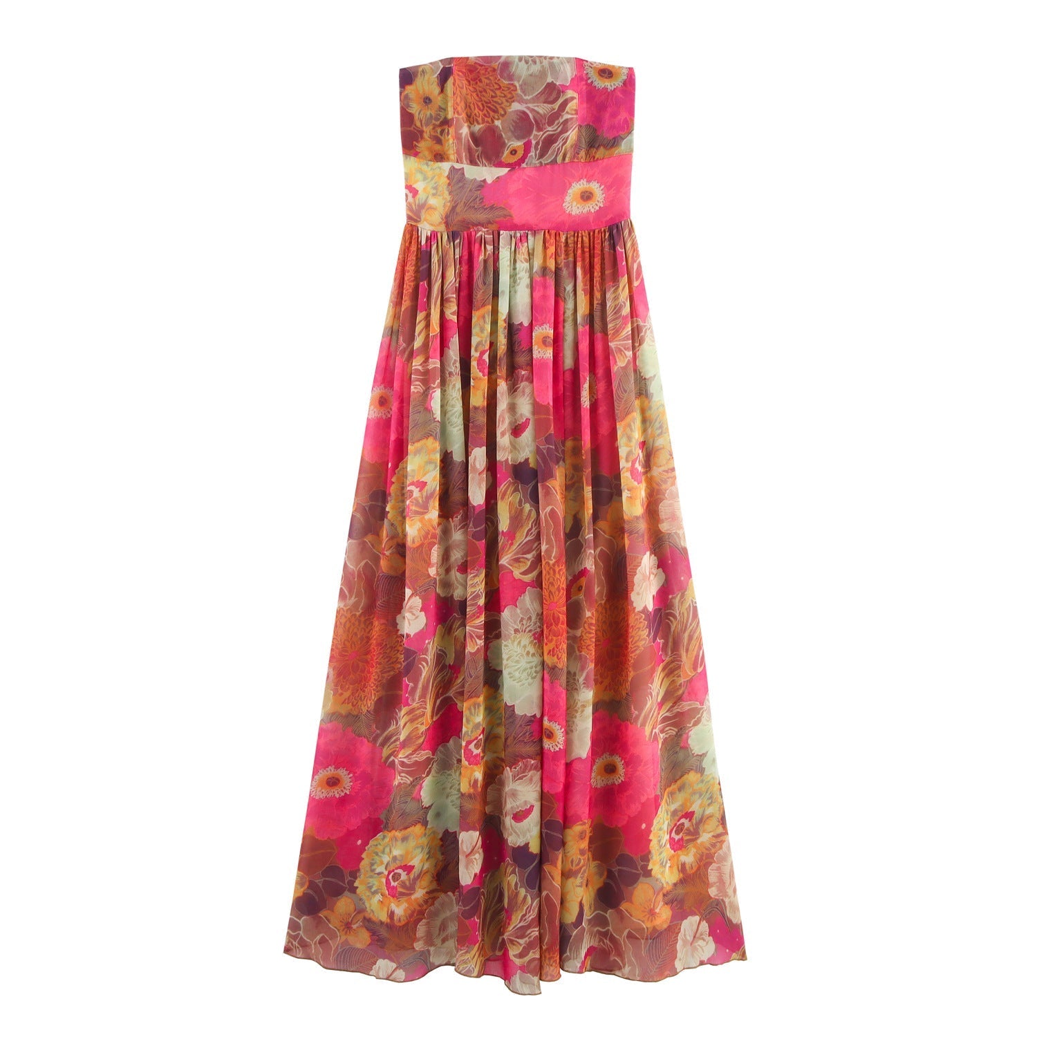 Trägerloses langes Damenkleid mit Blumendruck - Tifanny