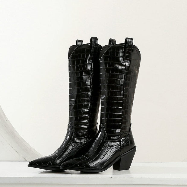Hohe Damenstiefel mit klobigem Absatz - Kyvraen