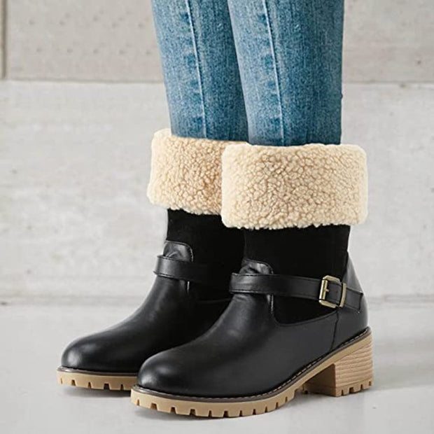 Vale - Damen Halbwadenstiefel zum Anziehen mit dickem Absatz, Schnalle und weichem Futter
