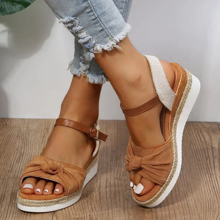 Damen-Sandalen aus Segeltuch mit lässiger Schleife im Plateau-Stil - Beatriz