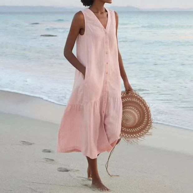 LADA - Linen dress with V-neckline
