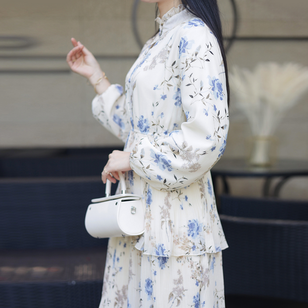 Meiko - Maxi robe imprimée avec nœud en mousseline de soie