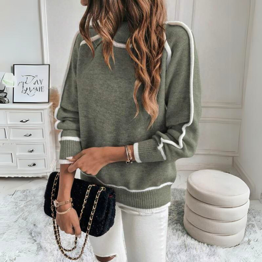Evelyn - Pull en maille de luxe vert olive
