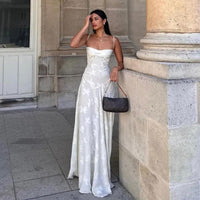 Isabelle - Strapless jacquard maxi dress with subtle floral pattern