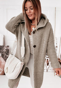 Manteau Tricoté À Capuche Décontracté