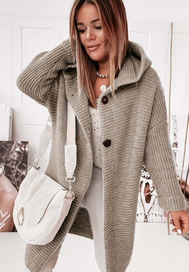 Manteau Tricoté À Capuche Décontracté