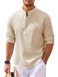 Chemise homme à col mao en coton léger style décontracté - Adrián