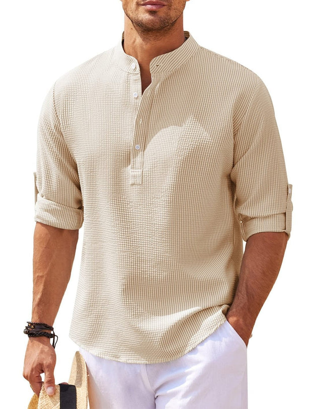 Chemise homme à col mao en coton léger style décontracté - Adrián