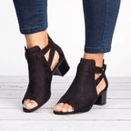 Damenstiefel aus synthetischem Wildleder mit Öffnung vorne und Blockabsatz - Mireia