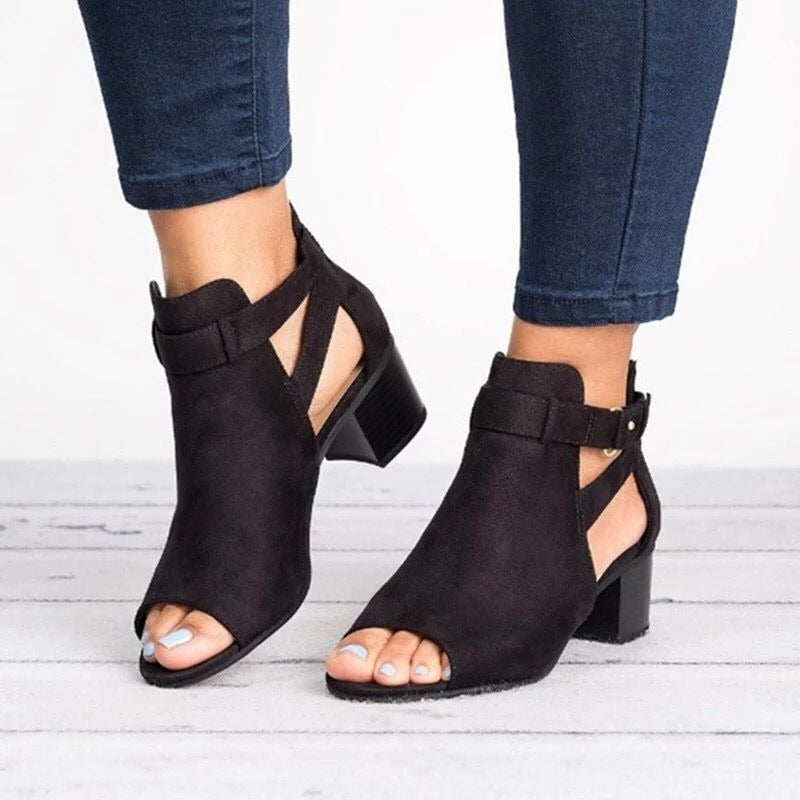 Damenstiefel aus synthetischem Wildleder mit Öffnung vorne und Blockabsatz - Mireia