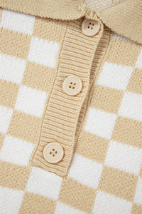 Aude - Karierter V-Ausschnitt Pullover mit Knöpfen und hängenden Schultern