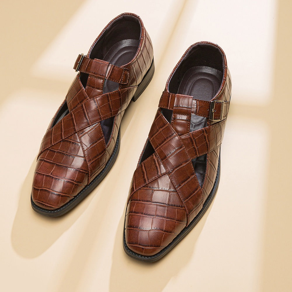 Formelle Herrenschuhe aus braunem Leder durchbrochenes Design elegant - Ferrano
