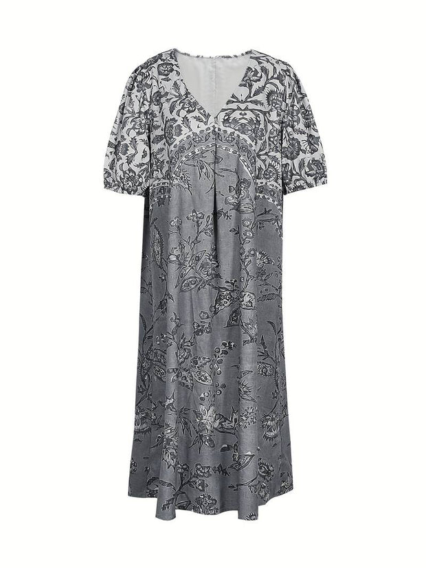 Abida - Robe col V à manches bouffantes Multicolore