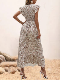 Tischa - Robe longue à petits imprimés fleuris, volants et décolleté en V