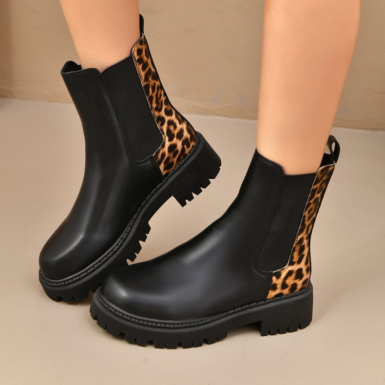 Halbhohe Damenstiefel mit dicker Sohle und kombiniertem Effekt - Elvira