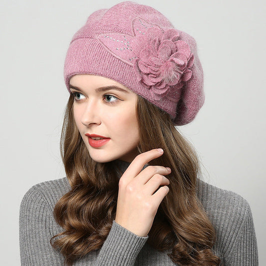 Women’s Woolen Slouch Toque with Flower Decal