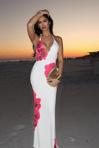 Robe longue dos nu à imprimé floral pour femmes - Brünhilde