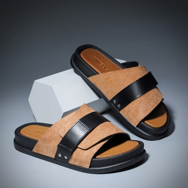 Herren-Sandalen aus Synthetikleder über Kreuz, bequemes Design - Mateo