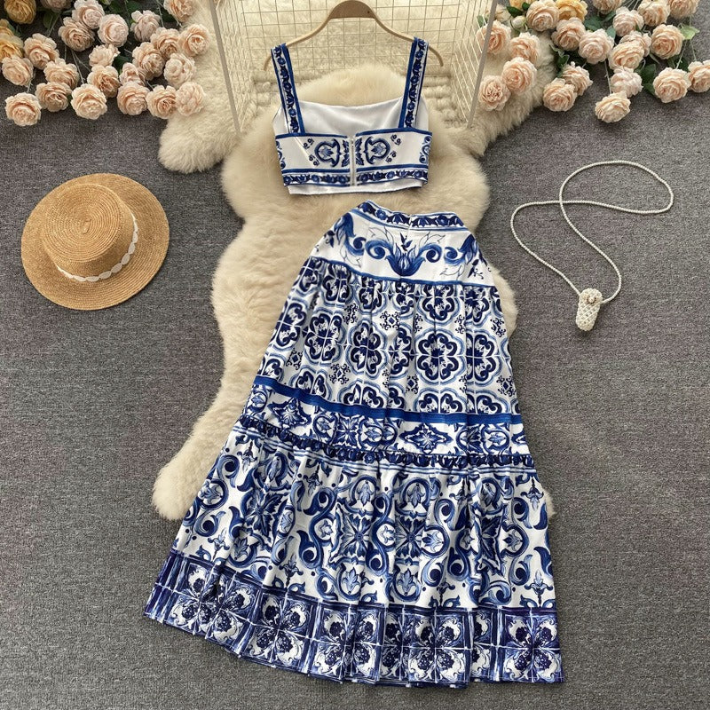 Zweiteiliges Damenset mit sommerlichem Barockdruck aus Satin - Eleonora