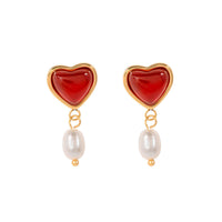 Boucles d'oreilles femme avec pendentif cœur et perle