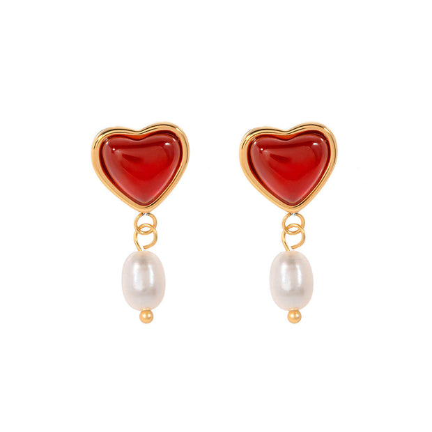 Boucles d'oreilles femme avec pendentif cœur et perle