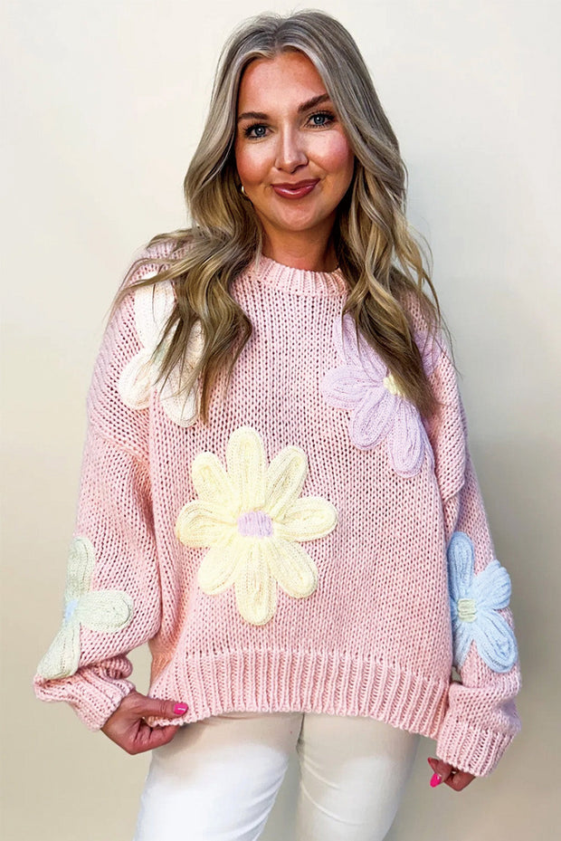 Colette - Pullover mit Blumenstickerei, Rosenblättern und -fäden