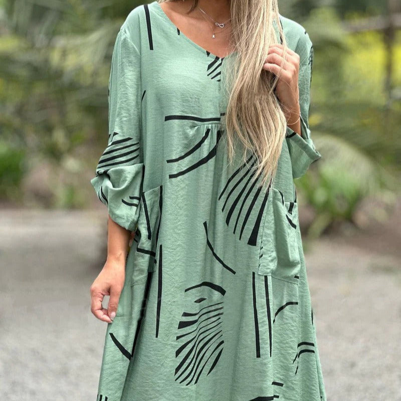 Locker sitzendes Freizeitkleid mit geometrischem Muster für Frauen - Helena