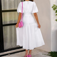 Kelly - Robe élégante avec décolleté en V et manches bouffantes