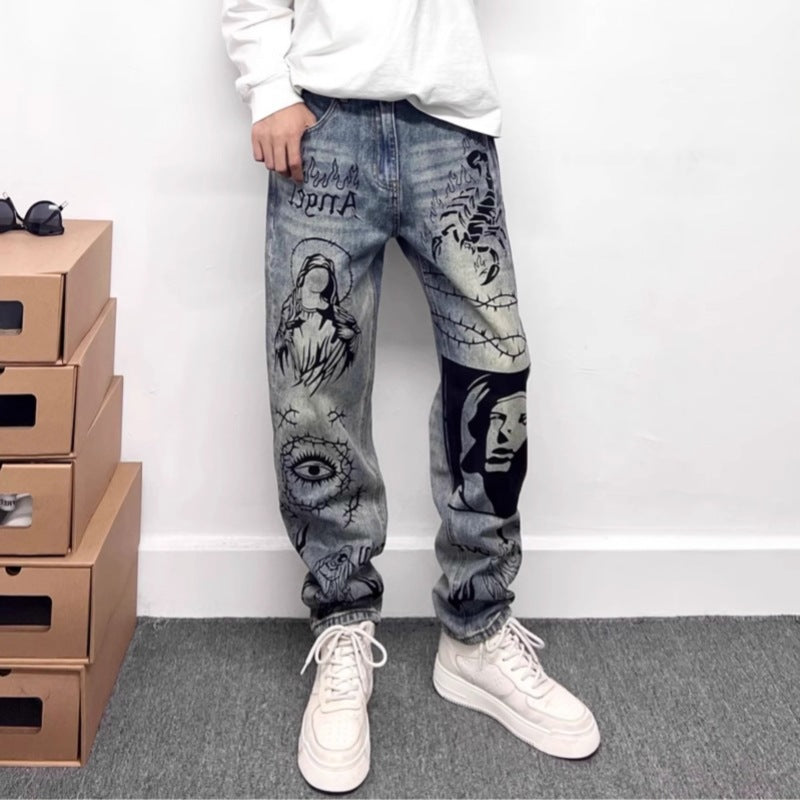 Gerade Jeans mit grafischem Aufdruck - Halvard