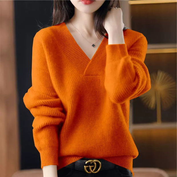 Damen Strickpulli mit V-Ausschnitt in lockerer Passform - Svala