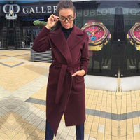Serena - Manteau en laine pour femme avec revers et ceinture à nouer