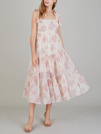 Lara - Robe midi unique à imprimé floral rétro et lacets