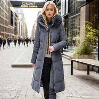 Manteau long matelassé à col de fourrure pour femme - Irina