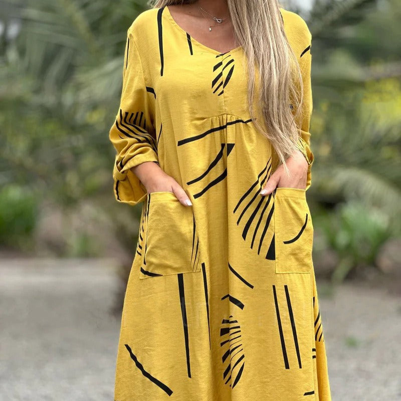 Locker sitzendes Freizeitkleid mit geometrischem Muster für Frauen - Helena