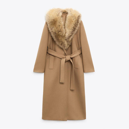 Manteau long pour femme avec col enveloppant et fermeture croisée - Eirlys