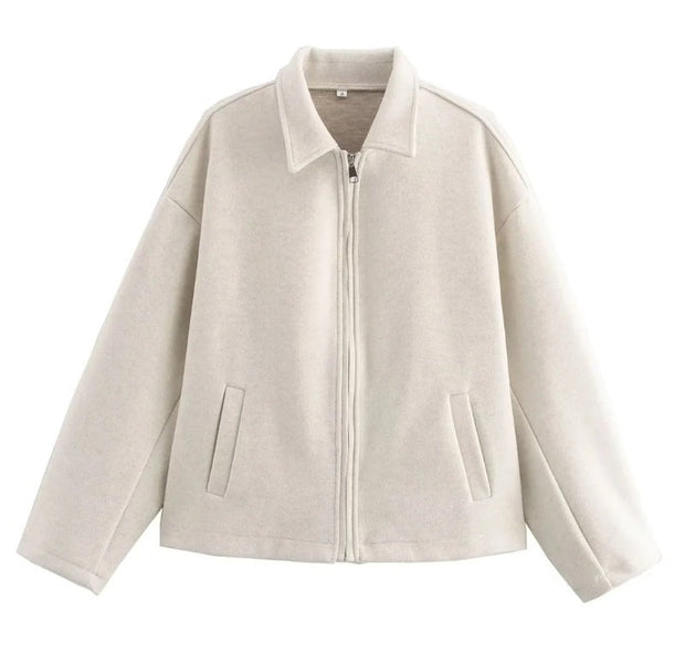 Veste courte en laine avec fermeture éclair pour femmes - Sonia